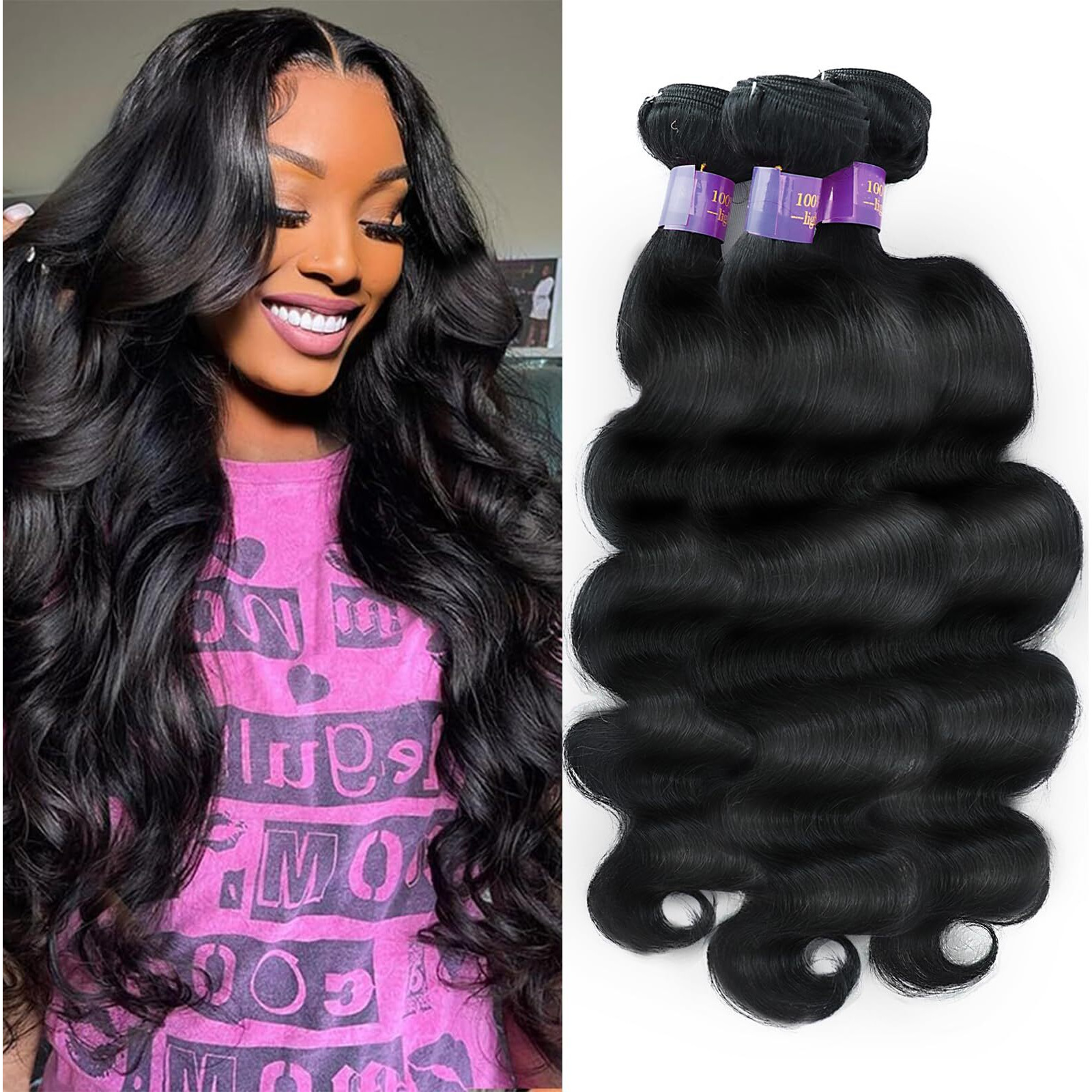 12A Human Hair Bundles14 16 18 Inch3 Bundles Body Wave Bundles Human Hair 100% Unprocessed Brazilian Virgin Hair Quick Weave Extensions Natural Black