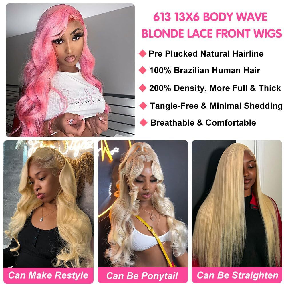 Maruol 613 13X4 Lace Front Wig Human Hair Blonde Body Wave Glueless Hd Lace Frontal Wigs Pre Plucked With Baby Hair For Black Women 200% Density 26 Inch