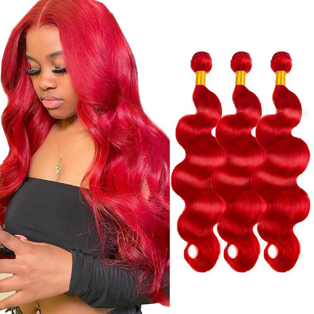 Zevpiul Red Bundles Human Hair Wine Red Body Wave Bundles Unprocessed 8A Brazilian Virgin Remy Human Hair 3 Bundles 12 12 12 Inch Burgundy Body Wave Bundles Human Hair Weave