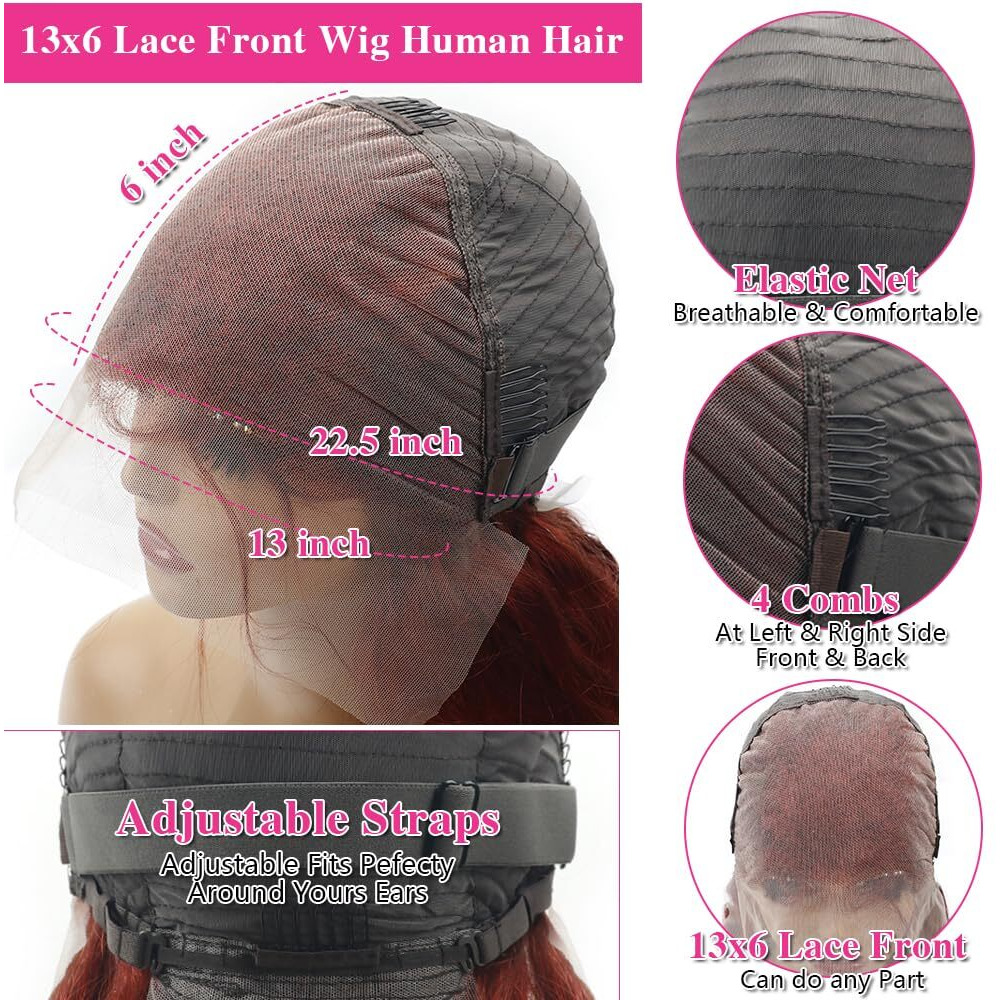 13X6 Body Wave Lace Front Wigs 250% Density 33 Reddish Brown Human Hair Wigs Glueless Hd Lace Frontal Wigs Natural Hairline Bleached Knots Max Parting Human Hair Wigs For Women 24 Inch