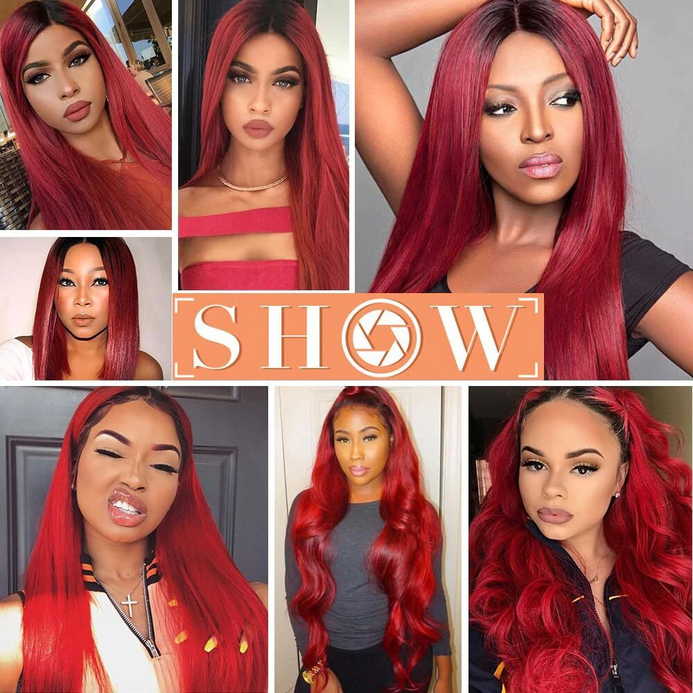 1B/Red Body Wave Human Hair Bundles 14 16 18 Inch Double Weft Brazilian Virgin Remy Hair Extensions Two Tone Black To Red Human Hair Bundles Soft And Silky For Women
