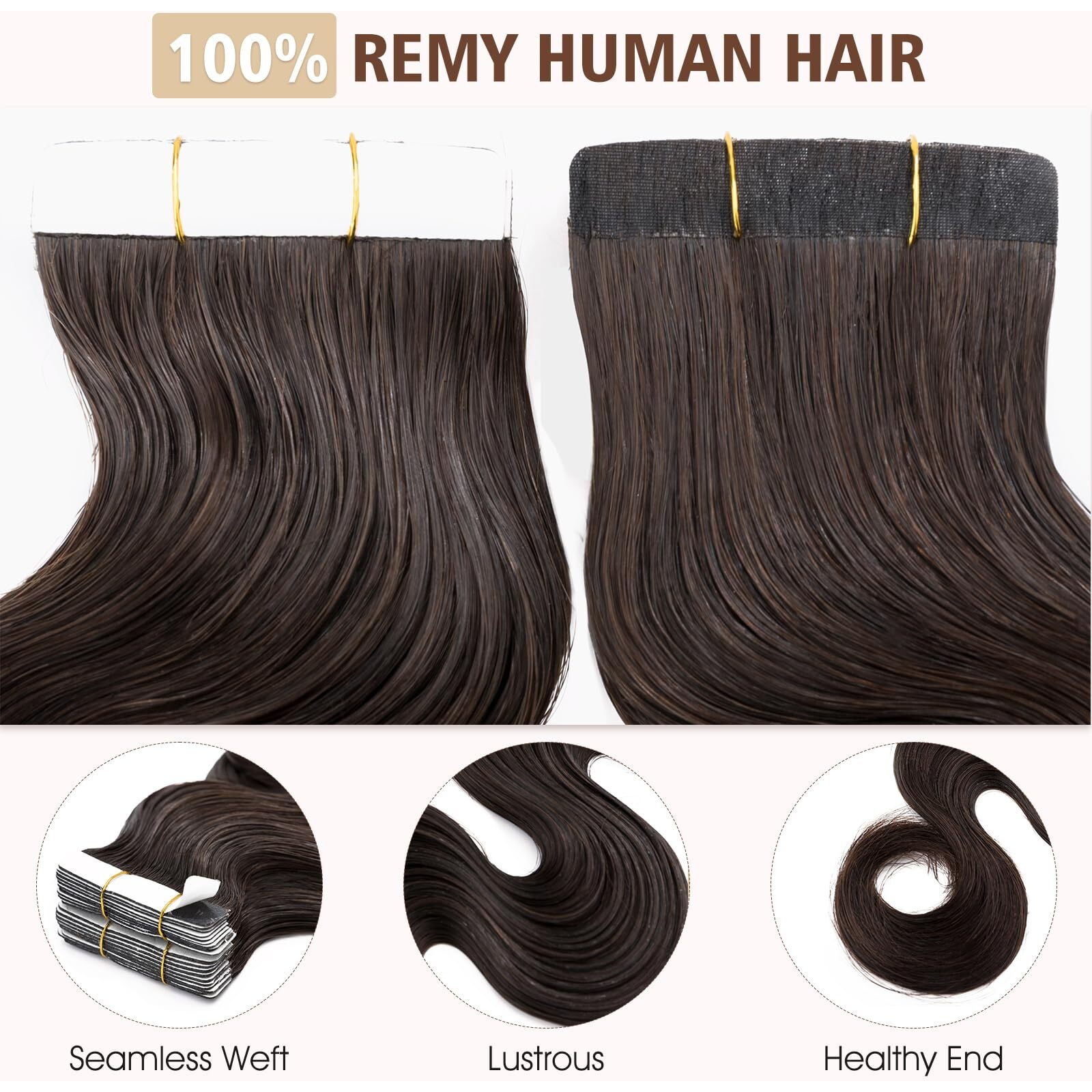 Hairro Tape In Human Hair Extensions Body Wave 24 Inch 20Pcs 50G Highlight Long Wavy Seamless Skin Weft Glue In Human Hairpieces With Invisible Double Sided Tape 2 Dark Brown