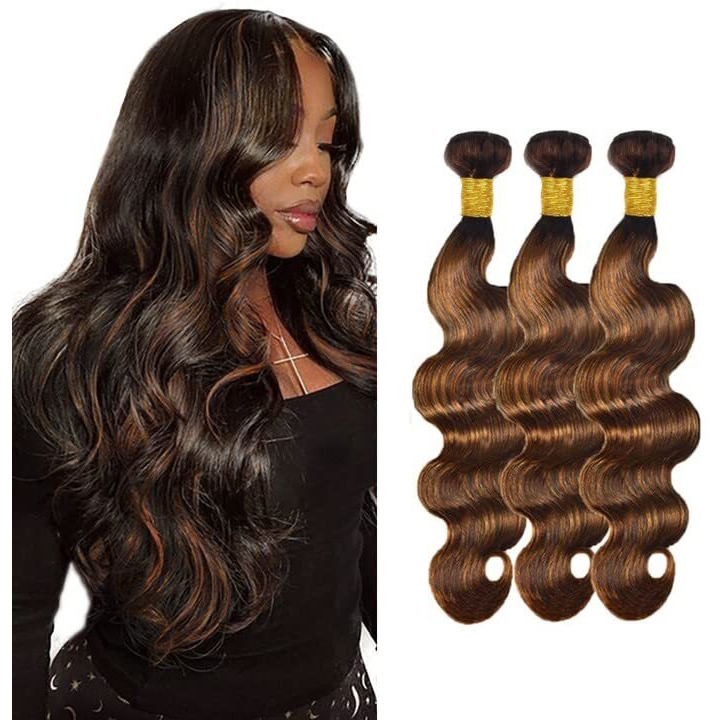 P430 Highlight Brown Bundles Human Hair Body Wave 3 Bundles 22 24 26 Inch Unprocessed Brazilian Virgin Remy Dark Brown Body Wave Bundle Human Hair Extensions