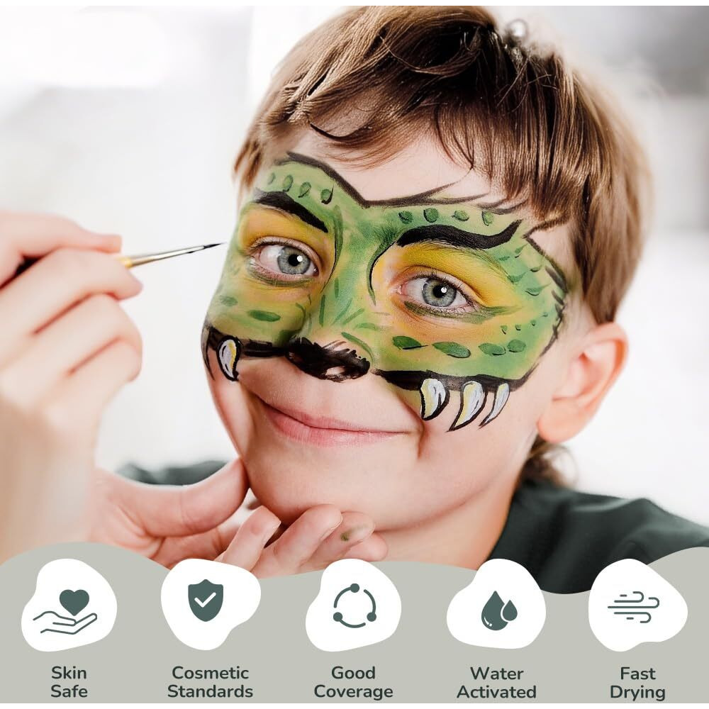 Janolia Face Painting Kit For Kids, Camo Face Paint Kit, Water Activated Face Paint, Rainbow Split Cake Face Body Paint, Ideal Facepaint Makeup Kit For Kids Party Cosplay Halloween Easter Carnival