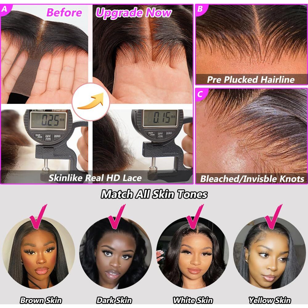 Nollipopco Body Wave Lace Front Wigs Human Hair 200 Density Hd 13X4 Lace Front Wigs Human Hair Pre Plucked Black Wig Human Hair For Black Women[26Inch,Natural Black]