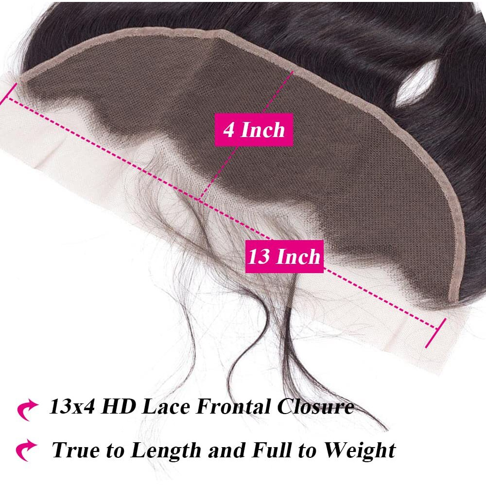 13X4 Hd Transparent Lace Frontal Human Hair Body Wave Lace Closure 100% Brazilian Virgin Human Hair Ear To Ear Lace Front Natural Color 14 Inch