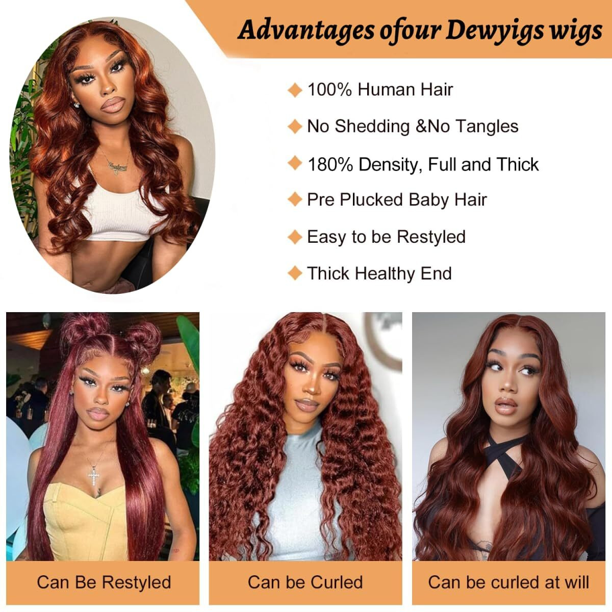 Dewyigs 26 Inch Reddish Brown Lace Front Wigs Human Hair 13X4 Hd Transparent Body Wave Lace Front Wigs Human Hair Pre Plucked Auburn Glueless Colored Frontal Wigs Human Hair