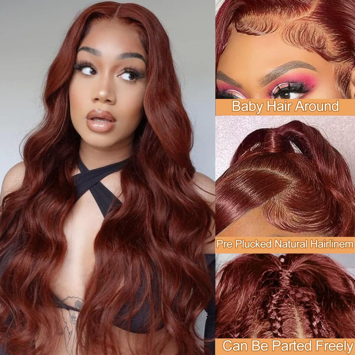 Dewyigs 26 Inch Reddish Brown Lace Front Wigs Human Hair 13X4 Hd Transparent Body Wave Lace Front Wigs Human Hair Pre Plucked Auburn Glueless Colored Frontal Wigs Human Hair