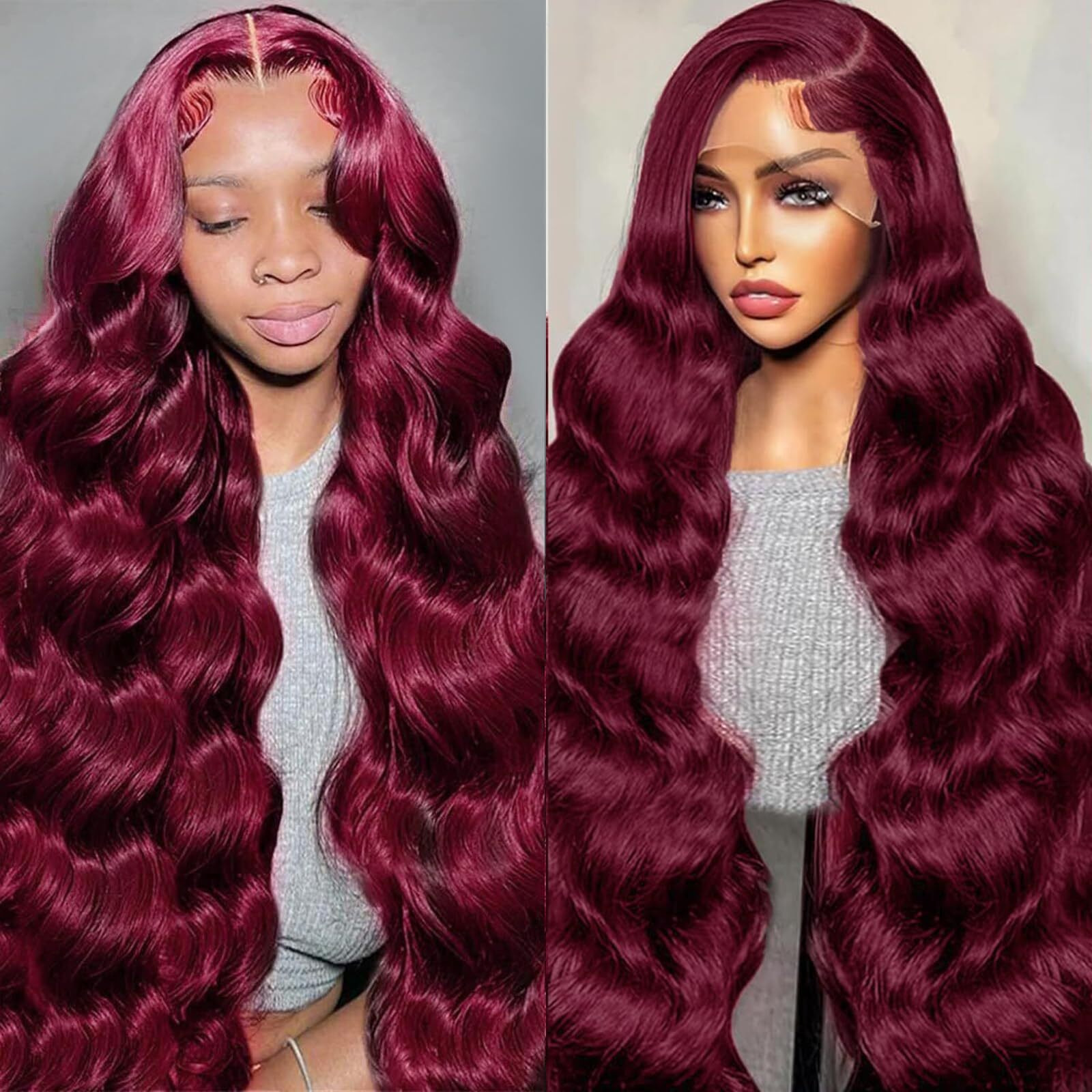 Dorashion 99J Burgundy Lace Front Wigs Human Hair 13X4 Hd Transparent Body Wave Lace Front Wig Pre Plucked Wine Red Burgundy Glueless Hair Lace Frontal Wigs For Women 20 Inch