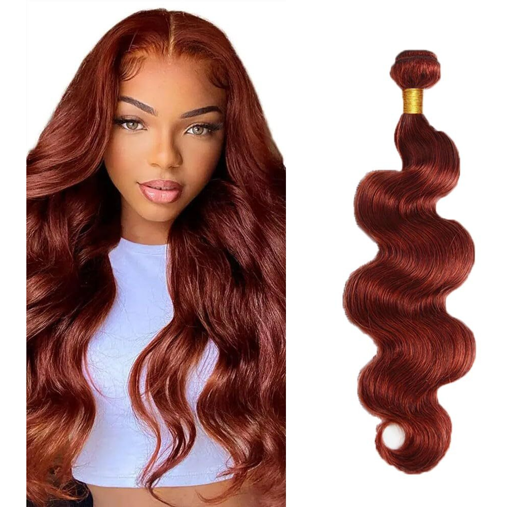 Copper Red Bundles Human Hair Reddish Brown Body Wave Bundles Color 33 Bundle Human Hair Unprocessed Virgin Hair 1 Bundle 28 Inch