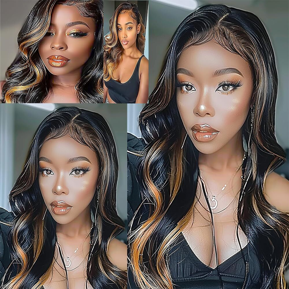 Niciitysi Highlight P1B30 Body Wave Human Hair Bundles 16 18 20 Inch Double Weft Brazilian Hair Extensions Ombre Two Tone Black Mixed With Honey Brown Bundles For Women