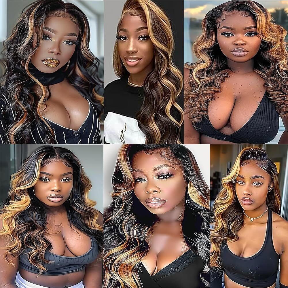 Niciitysi Highlight P1B30 Body Wave Human Hair Bundles 16 18 20 Inch Double Weft Brazilian Hair Extensions Ombre Two Tone Black Mixed With Honey Brown Bundles For Women