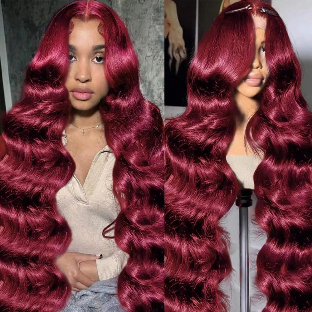 Yingrun 36 Inch Burgundy Wig Human Hair 13X6 Body Wave Lace Front Wigs Human Hair 180 Density 99J Burgundy Lace Front Wigs Human Hair For Black Women