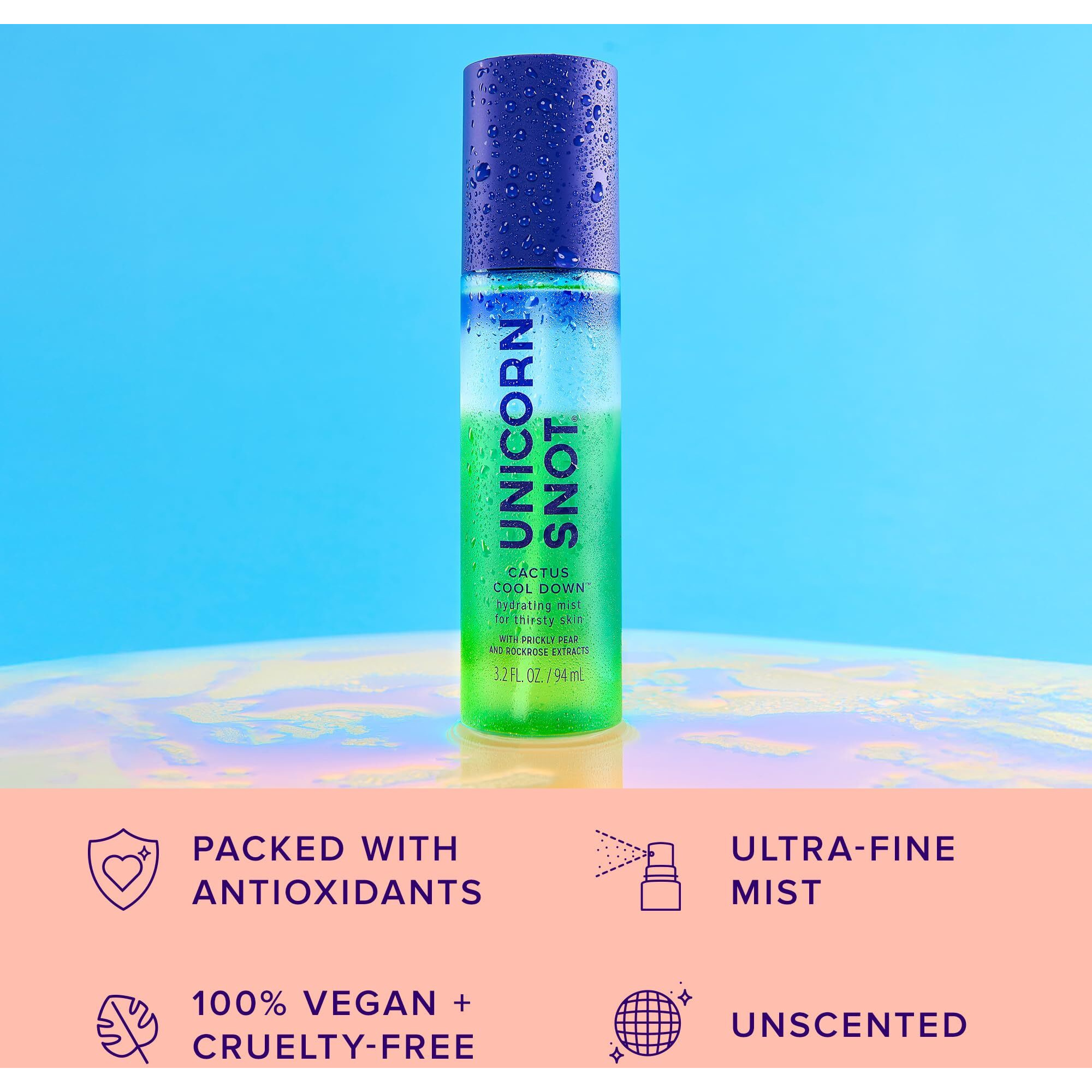 Unicorn Snot Cactus Cool Down After Sun Soothing Spray - Hydrating Facial Mist, Makeup Primer & Blue Light Shield - Cooling Spray With Aloe, Jojoba & Prickly Pear