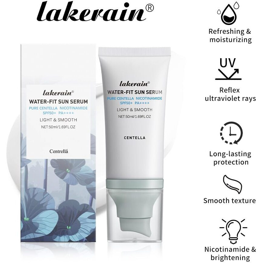 2 Pcs Centella Sunscreen Spf 50, Centella Water-Fit Sun Serum, Long-Lasting Protection, Nourishing Skin Protection And Uv Defens.
