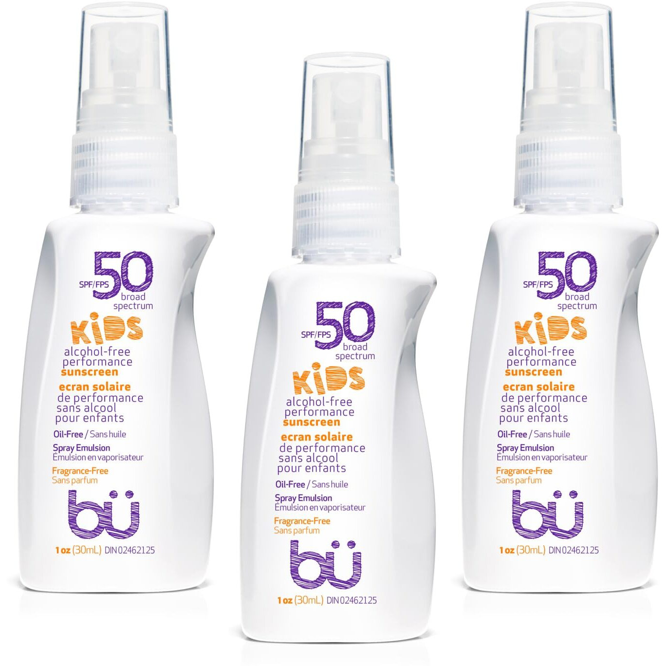 Bu Spf 50 Sunscreen Spray - Nature's Sun Block. Biodegradable. Water Resistant. Tsa Approved. Vegan. Alcohol & Cruelty Free | Fragrance Free Kids - 1 Oz (3 Pack)