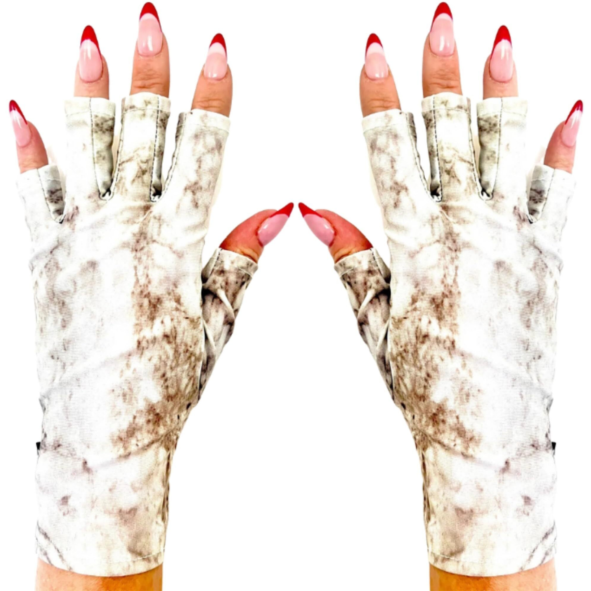 Maniglovz - The Original Upf 50+ Uv Light Protective Nail Gloves | Gel Manicure Gloves And Anti Uv Fingerless Gloves For Women | Can Be Used As Sun Protection Gloves For Driving | Beige Marble