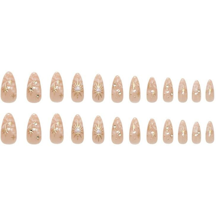 Xzmeilun 3D Sun Stars Gold Press On Nails Almond Short, Gold Charms Designer Reusable Acrylic Nails Press Ons, Fake Nails With Cute Charms Glue On Nails, Daily Wear False Nails For Women