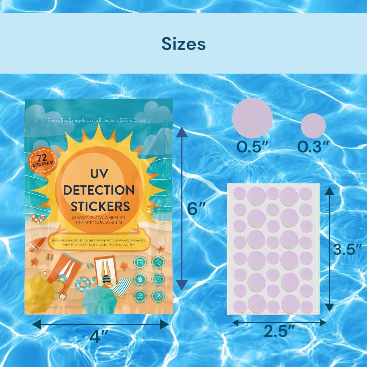 Uv Stickers For Sunscreen - 72 Pcs Uv Detection Stickers, Kid Friendly Sun Protection Reminder, Sunscreen Patches, Summer And Beach Vacation Essentials (72)