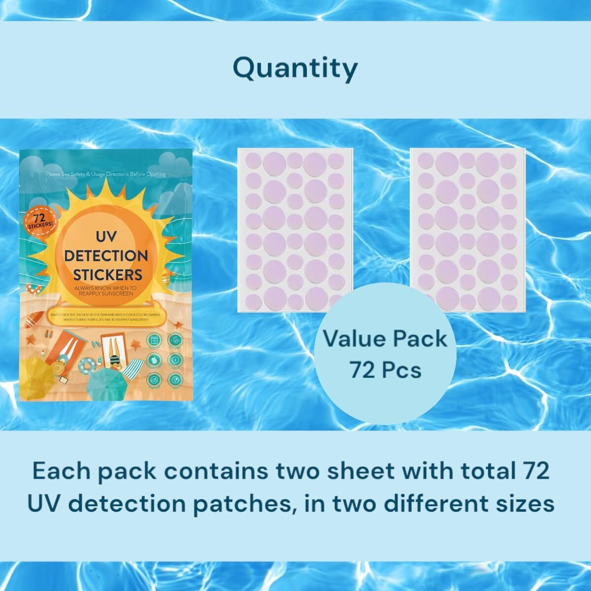 Uv Stickers For Sunscreen - 72 Pcs Uv Detection Stickers, Kid Friendly Sun Protection Reminder, Sunscreen Patches, Summer And Beach Vacation Essentials (72)