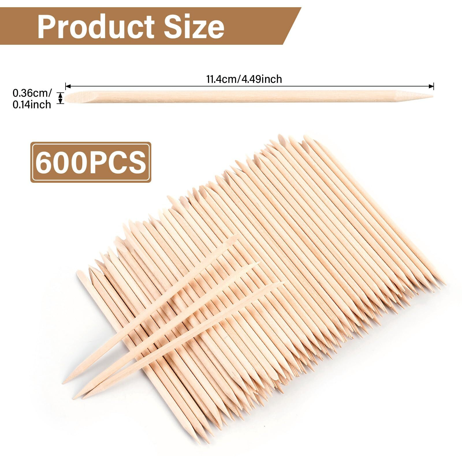 Ewvvss 600 Pcs 4.5 Inch Orange Sticks For Nails Double Sided Multi-Use Wooden Cuticle Pusher Sticks Manicure Pedicure Tool Cuticle Sticks Or Eyebrow Waxing Sticks For Facial Hair Removal