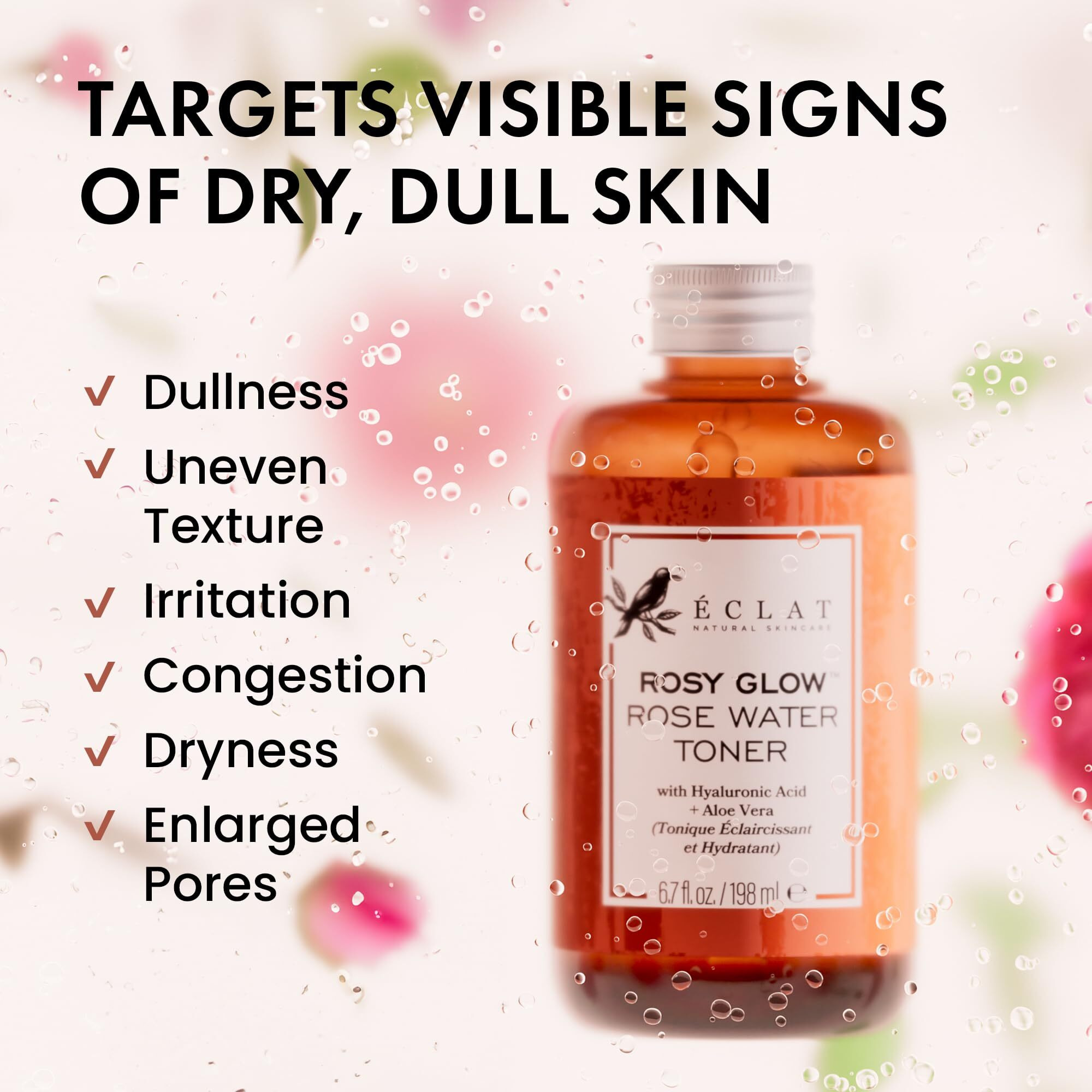 Eclat Skincare Rose Water Toner - Hydrating Toner For Face - Rosewater With Hyaluronic Acid & Aloe Vera - Alcohol Free & Skin Soothing Formula - Rejuvenating & Calming Facial Skin Care