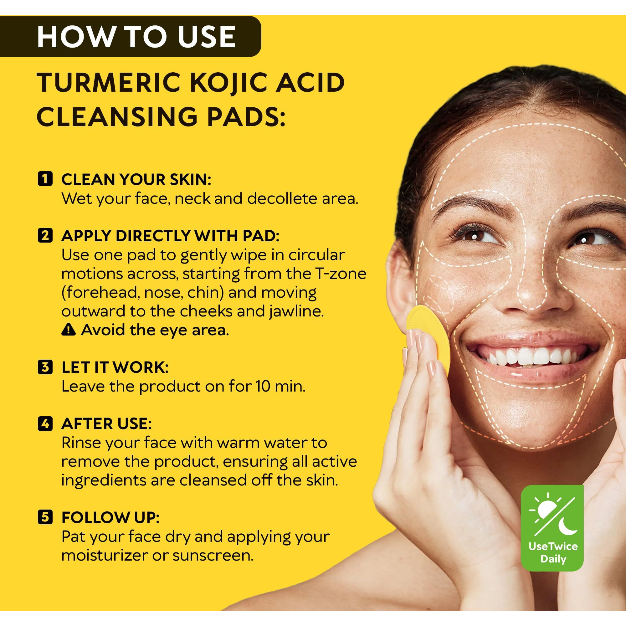 Turmeric Kojic Acid Cleansing Pads - Exfoliating Turmeric Pads For Face Dark Spots, Discoloration And Sensitive Skin Care - Natural Radiance Facial Wash