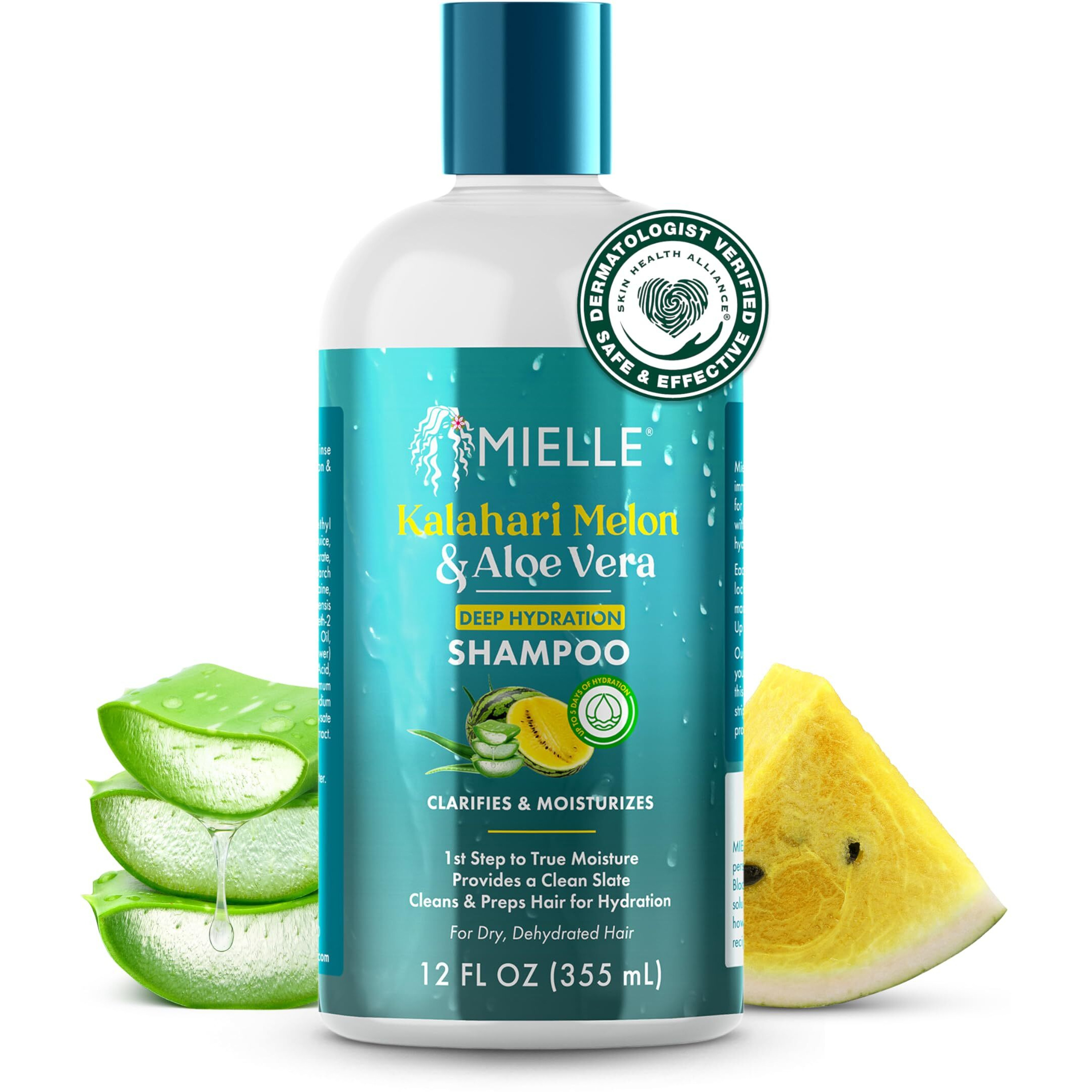 Mielle Kalahari Melon & Aloe Vera Deep Hydration Shampoo - Sulfate Free Cleanser For Dry, Curly And Textured Hair - Removes Buildup & Delivers Up To 5 Days Of Moisture (12 Fl Oz)