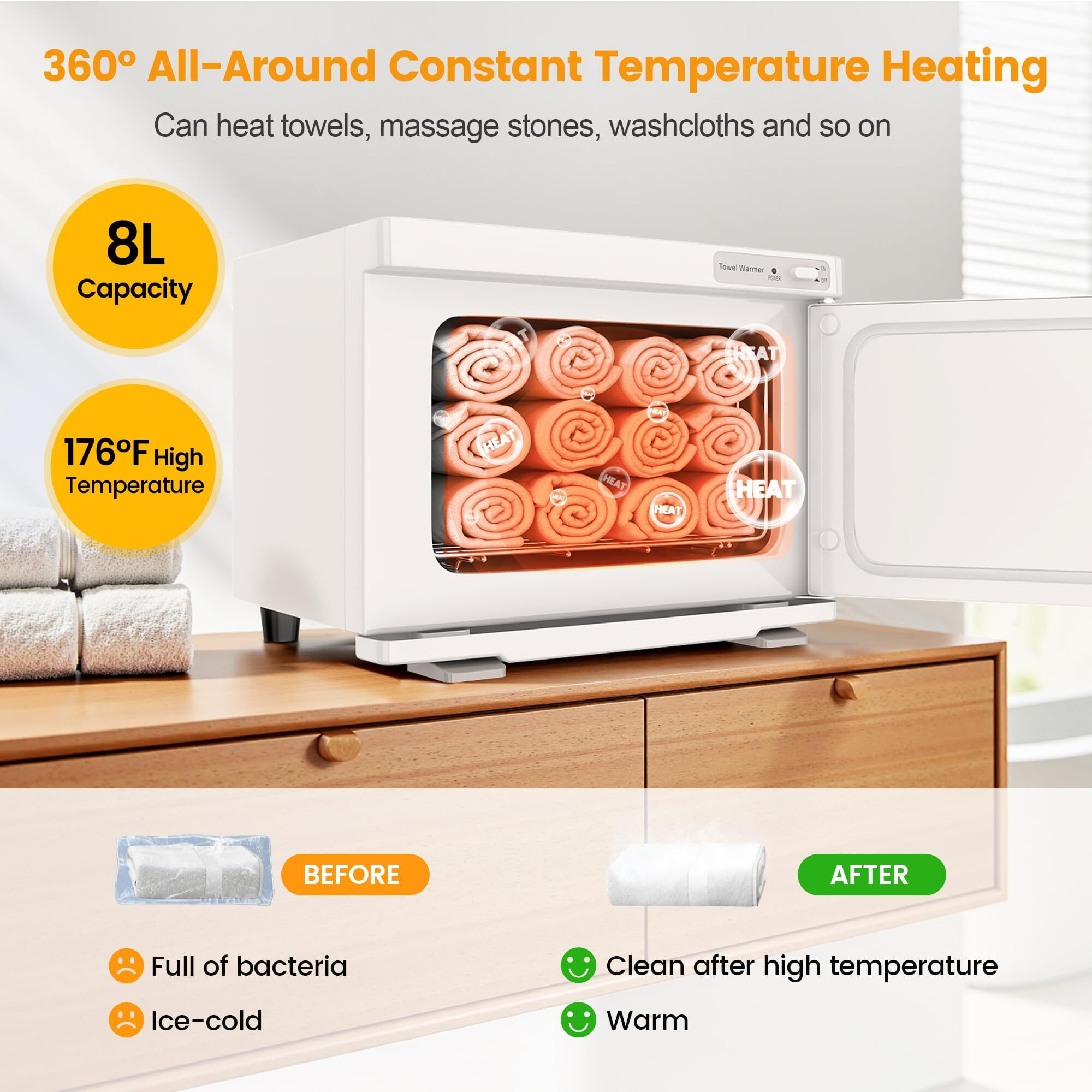 Hot Towel Warmer Salondepot 8L Capacity Spa Towel Warmer With Compact Design For Salon, Barber Shop, Massage & Facial (White)