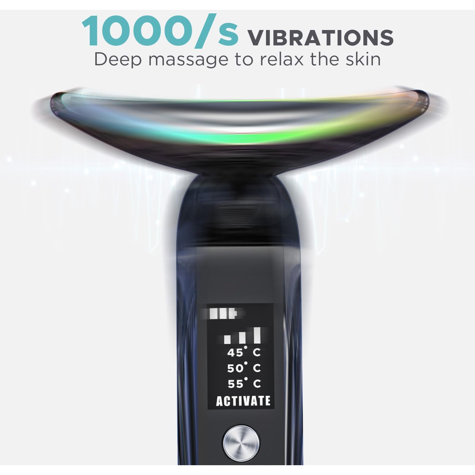 2025 Upgraded Facial Neck Massager Portable Charging Dock - 3 Heat Settings, Vibrating Face Massage, 9-Color Led Light & 72Hrs Battery | Home Spa Travel Skincare - Black