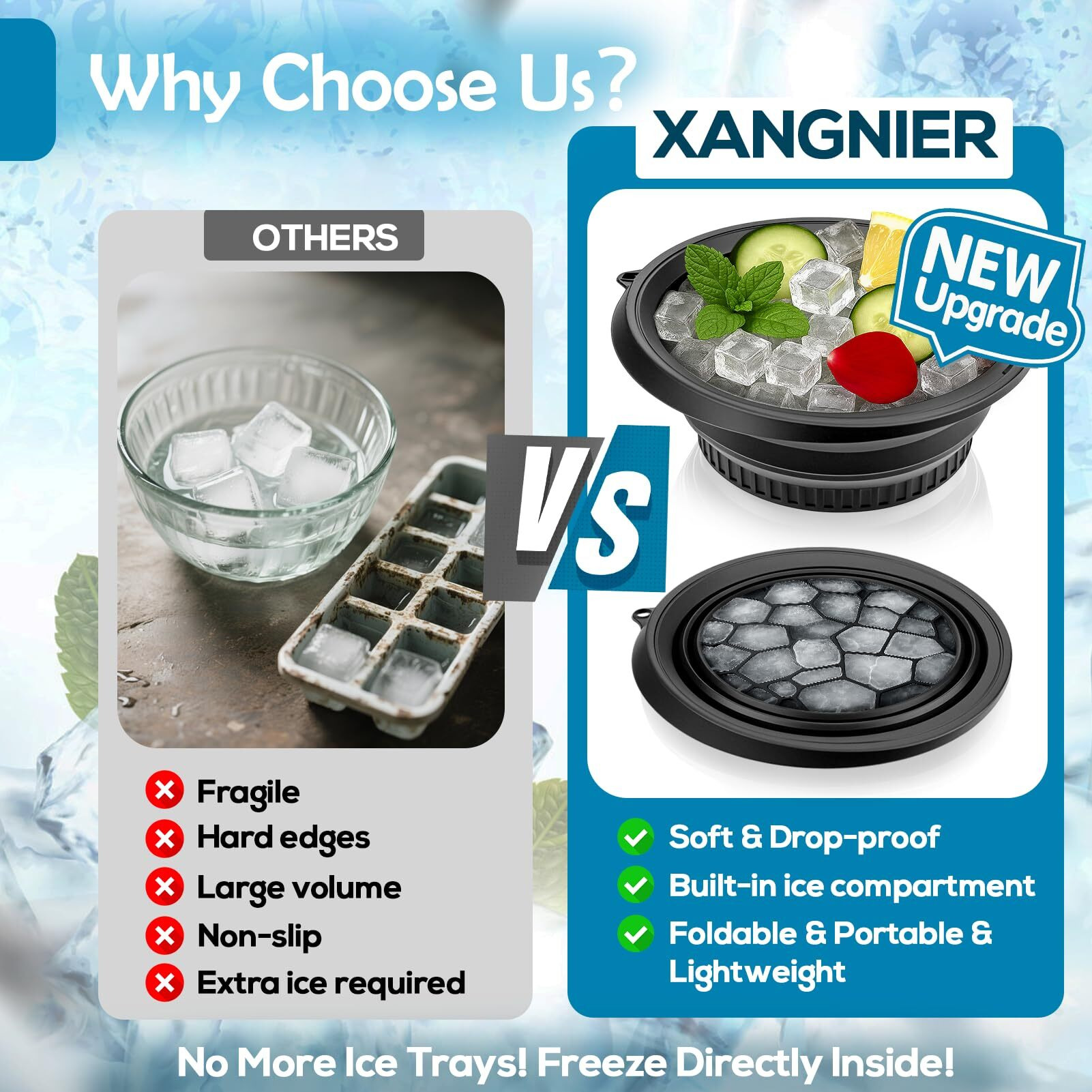 Xangnier Face Bowl For Ice With Built-In Ice Tray - Collapsible Silicone Facial Ice Bath Bowl For Cold Plunge Therapy, Skin Tightening & Acne Relief - Black Portable Spa Tool For Home & Travel