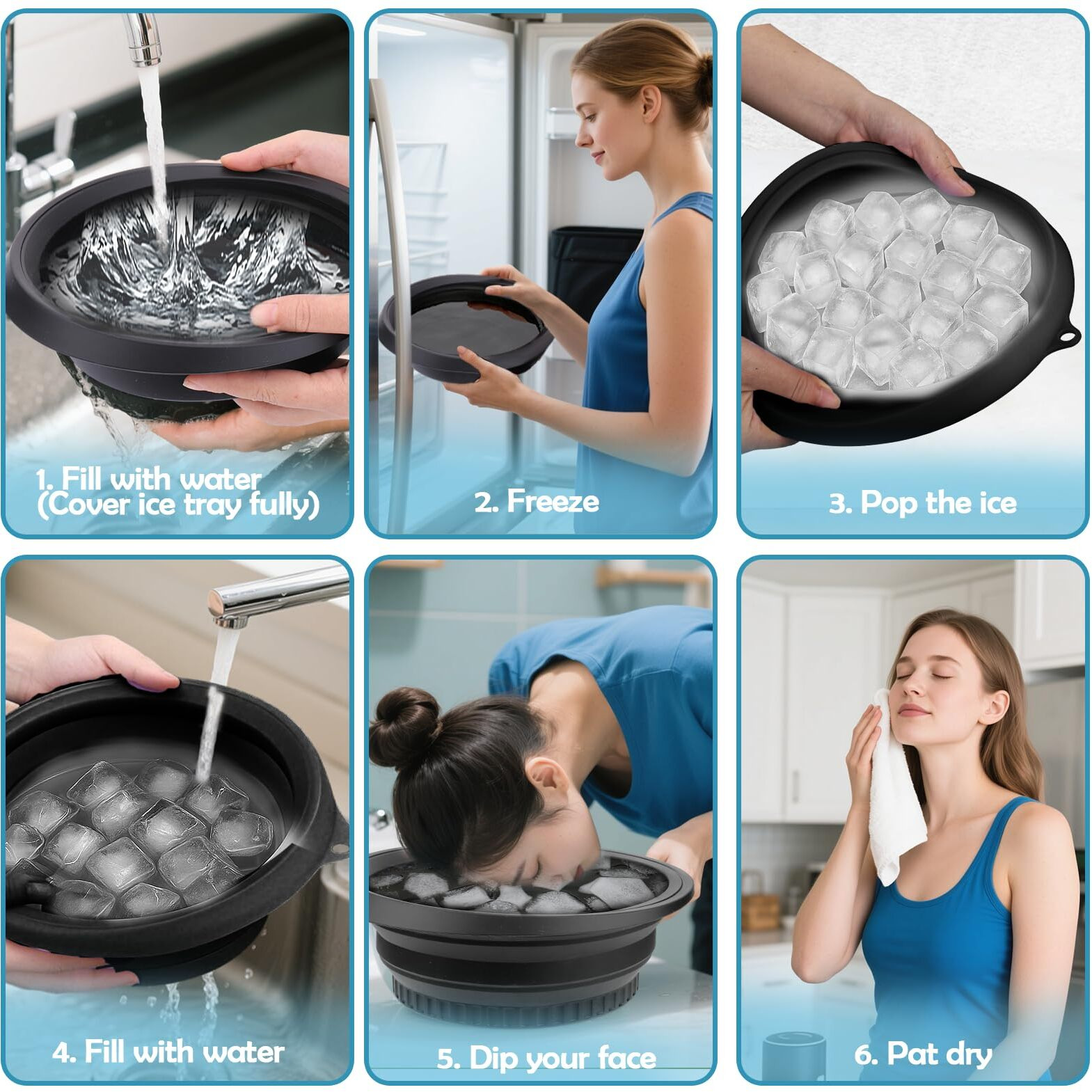 Xangnier Face Bowl For Ice With Built-In Ice Tray - Collapsible Silicone Facial Ice Bath Bowl For Cold Plunge Therapy, Skin Tightening & Acne Relief - Black Portable Spa Tool For Home & Travel