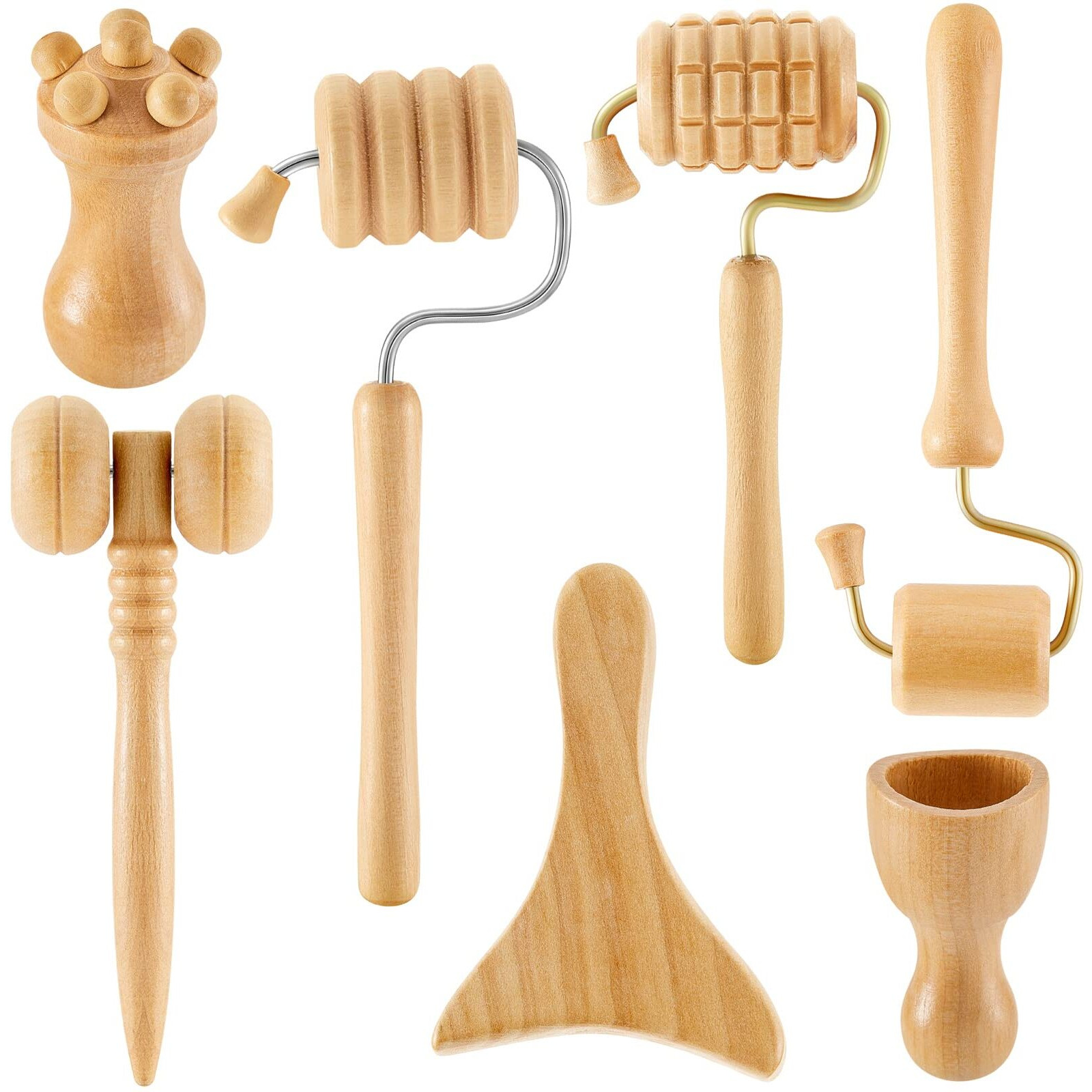 7 Pcs Wooden Face Massage Tool Set Wood Maderoterapia Kit Face Sculpting Tool Skin Care Facial Massager Cupping Facial Cups Contouring Facial Roller For Releasing Fatigue Women Girls, 7 Styles