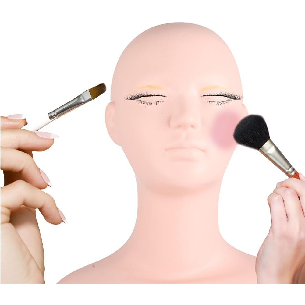 Lwuey Multi Function Makeup Practice Model, Esthetics Soft Mannequin Head With Shoulders Massage Wig Hat Display Silicone Pvc Skin Texture Facial Practicing For Salons Cosmetology School Students
