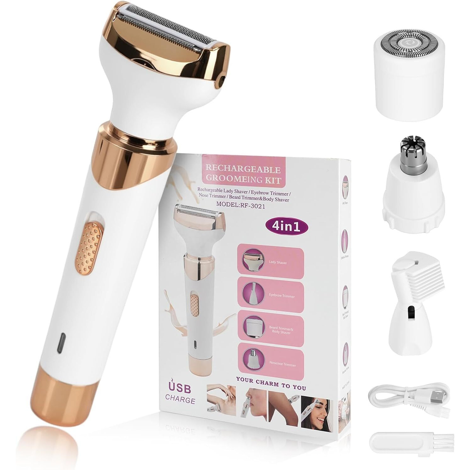 Epilators Hair Removal For Women, 4 In 1 Women Face Epilator, Facial, Eyebrow And Nose Hair Trimmer For All Skin Types, Removable And Washable Heads