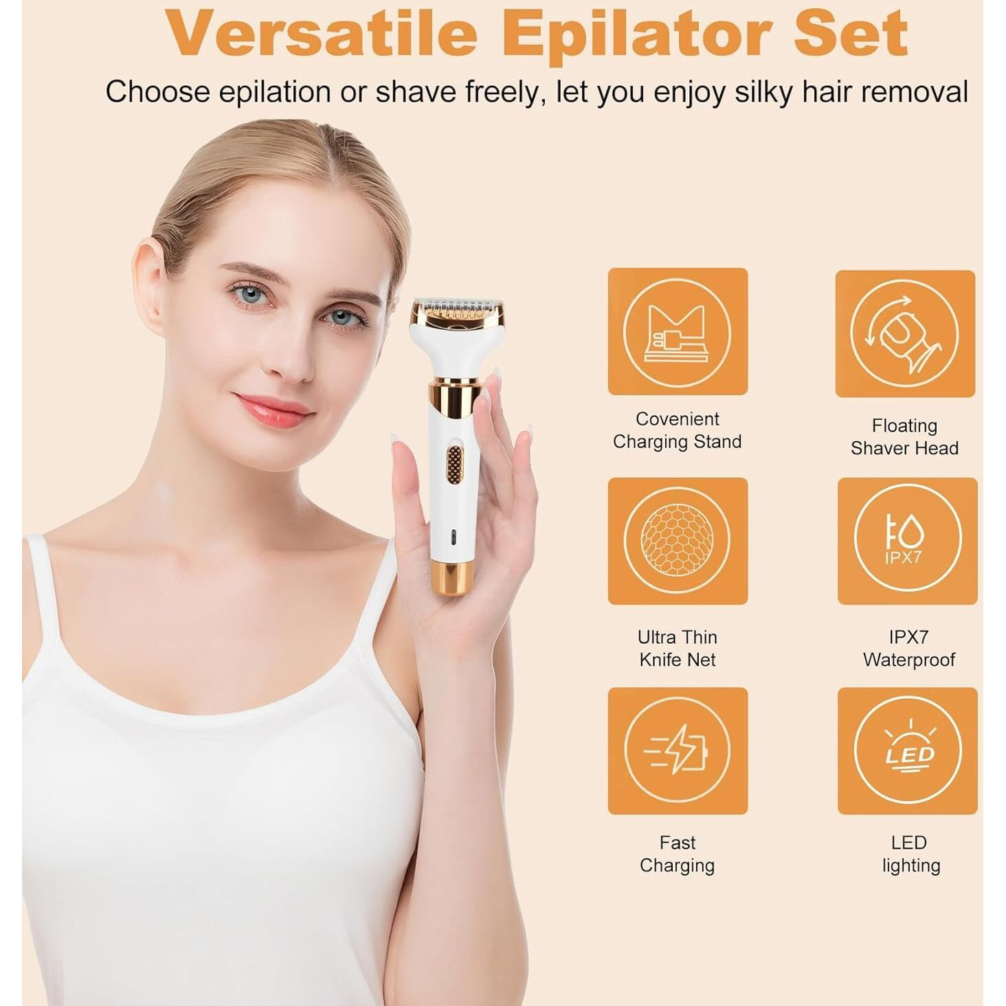Epilators Hair Removal For Women, 4 In 1 Women Face Epilator, Facial, Eyebrow And Nose Hair Trimmer For All Skin Types, Removable And Washable Heads