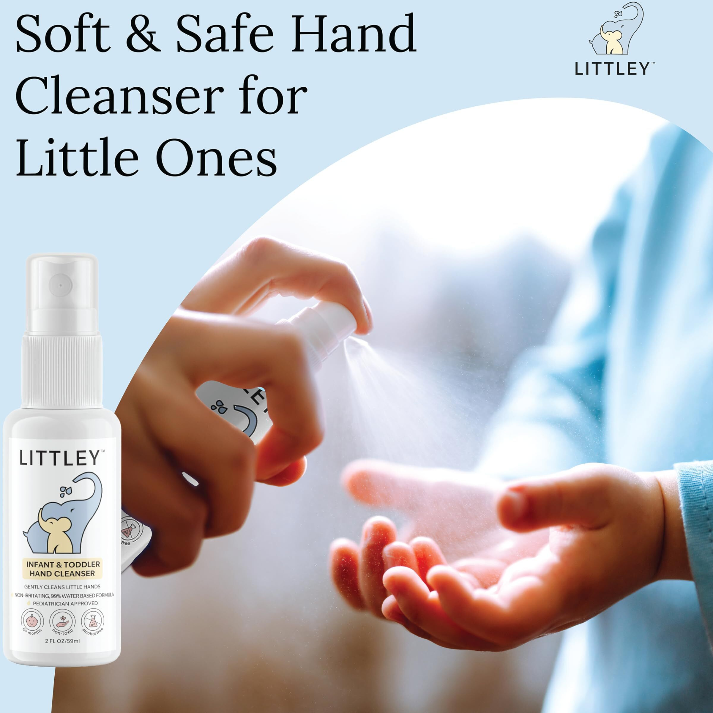Think Smarter Products Littley Infant & Toddler Hand Cleanser With Hypochlorous Acid, Gently Cleans Dirt & Germs, Non-Toxic & Alcohol-Free, Safe For Sensitive Skin, 8Oz Spray Bottle
