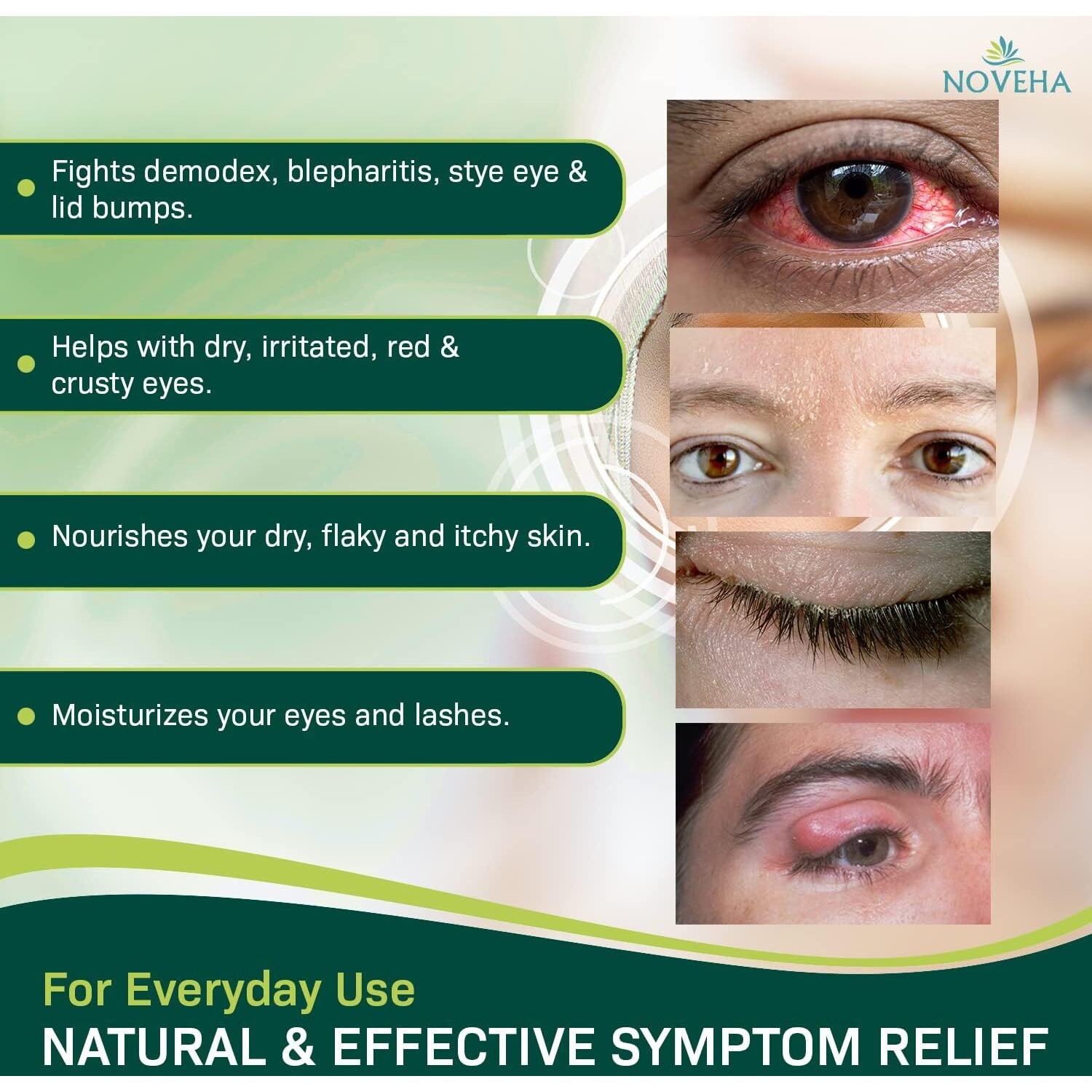 Noveha Demodex Eyelid Cleanser Foam | Extra Strength Tea Tree Oil Formula | Daily Face Wash For Eyelash, Demodex, Mgd, Stye Eyes, Eye Irritations & Skin Dryness, 3.38 Fl Oz (3 Pack)