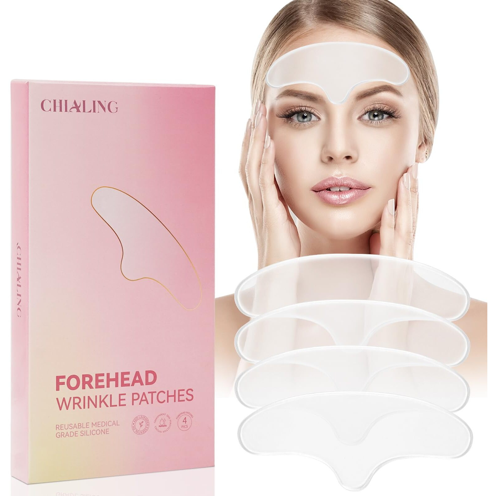 Forehead Wrinkle Patches | Reusable Overnight Smoothing Patches With Lavender Oil | Anti-Wrinkle Silicone Face Tape To Reduce Fine Lines, Prevent Creases | Non-Invasive Facial Pads | Pack Of 4