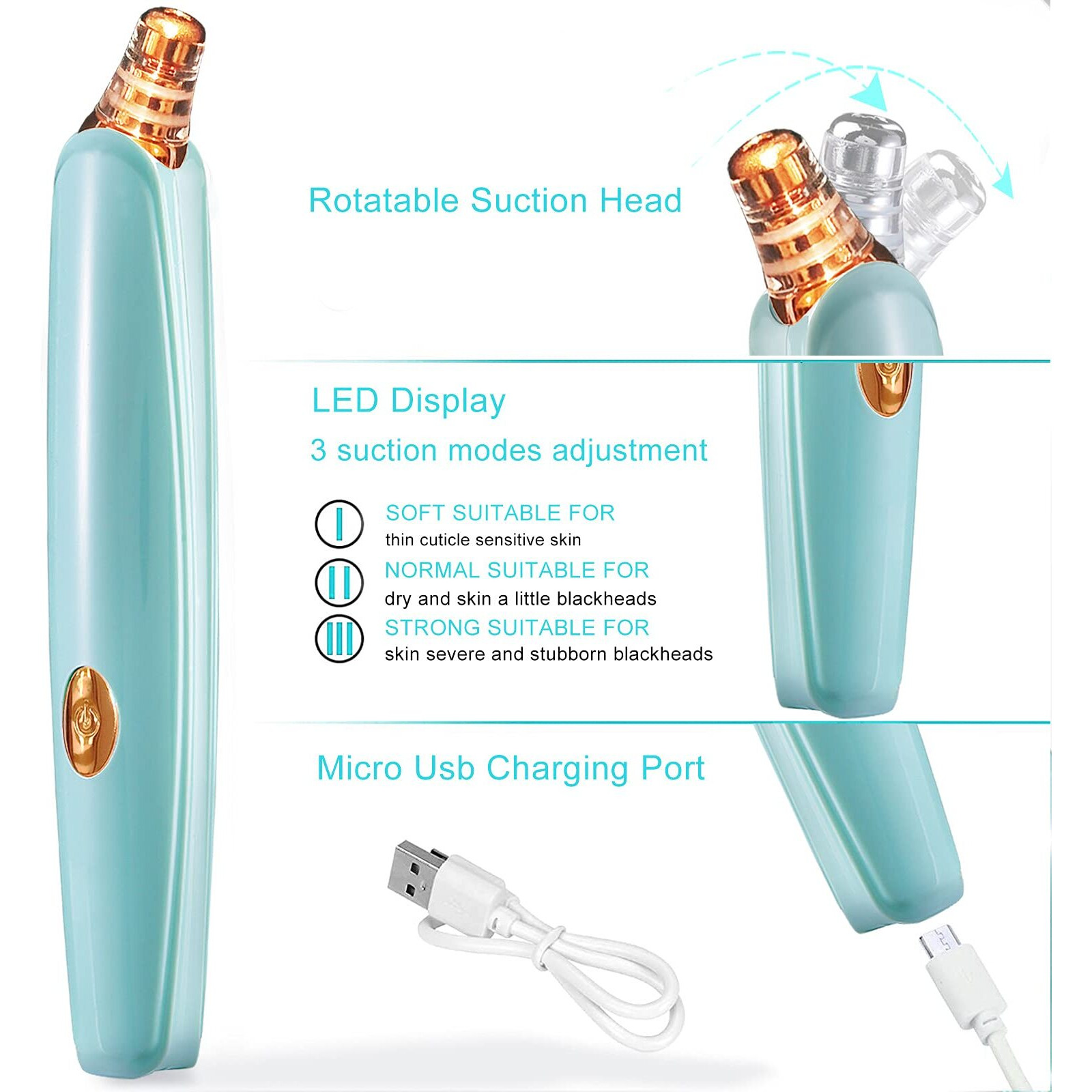 Blackhead Remover Pore Vacuum Cleaner - Upgraded Facial Pore Cleaner - Electric Usb Pore Vacuum With 5 Probes - Upgraded Blackhead Suction Tool - Blackhead Remover Kit