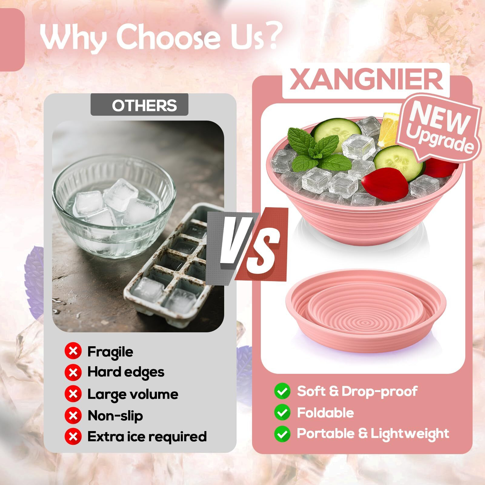 Xangnier Face Bowl For Ice - Collapsible Silicone Facial Ice Bath Bowl For Cold Plunge Therapy, Skin Tightening & Acne Relief - Portable Spa Tool For Home & Travel, Pink