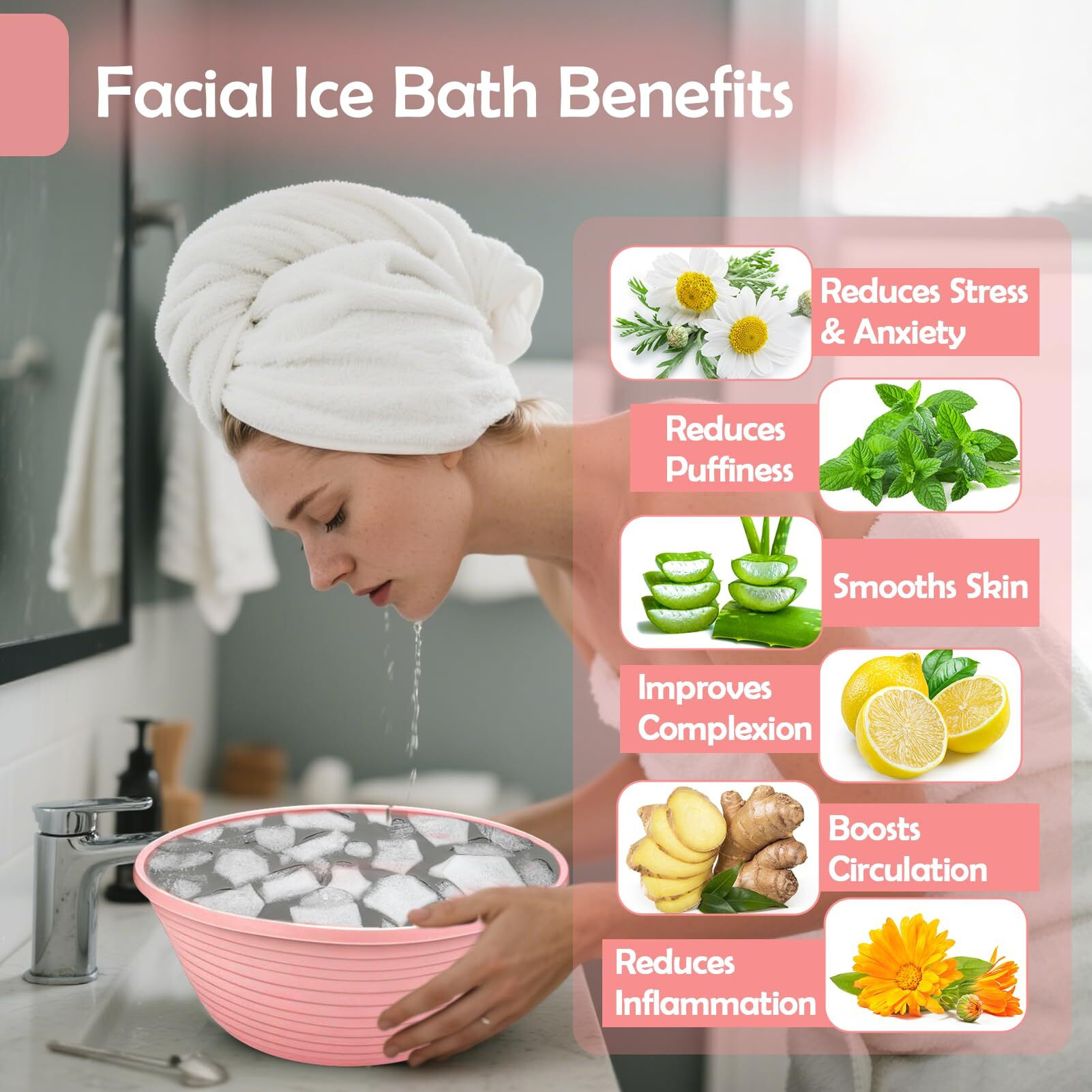 Xangnier Face Bowl For Ice - Collapsible Silicone Facial Ice Bath Bowl For Cold Plunge Therapy, Skin Tightening & Acne Relief - Portable Spa Tool For Home & Travel, Pink