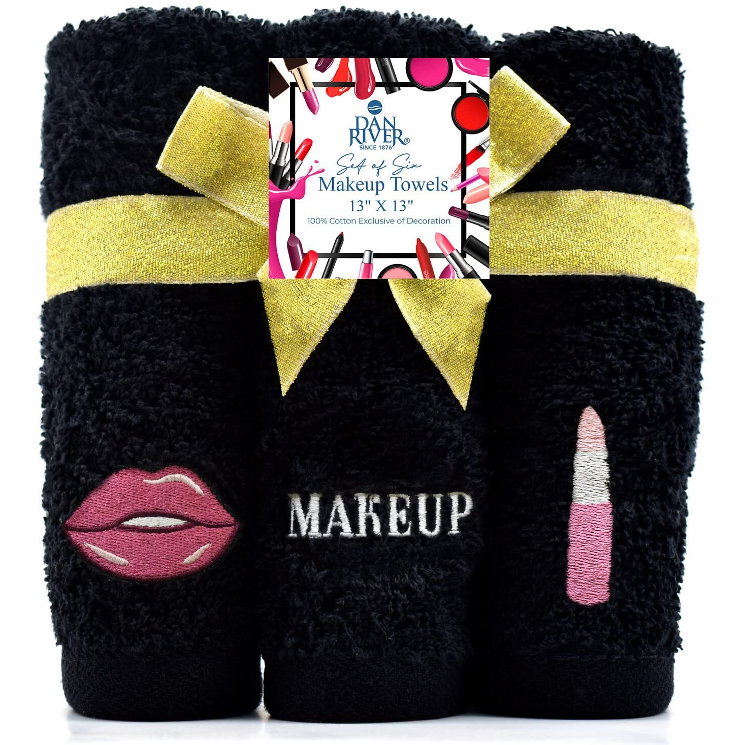 Dan River Makeup Towel 100% Spun Cotton - (Pack Of 6) Luxuriously Soft Reusable Makeup Remover Cloth, Facial Cleansing Cloth, Of 6 13X13 Inch, Black Towels - Makeup