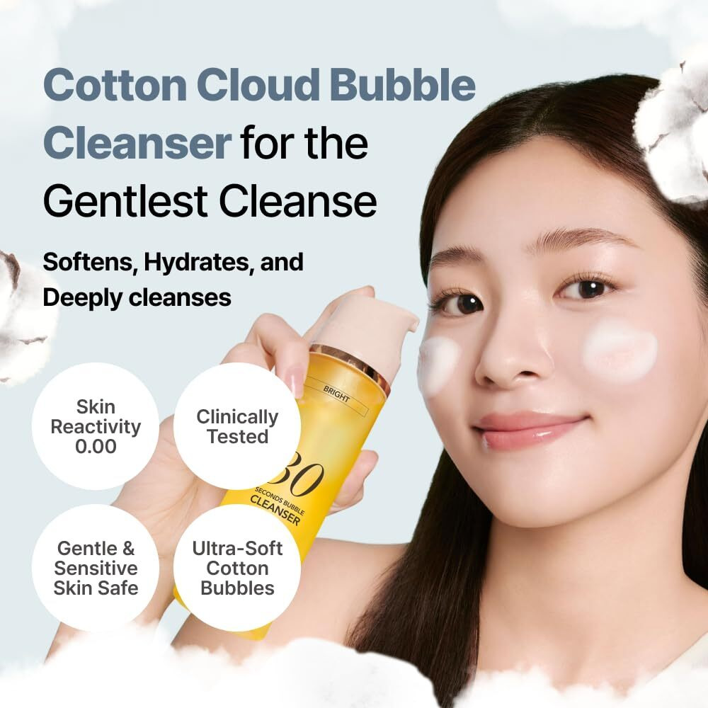 Menokin Cotton Cloud Bubble Cleanser [Bright] Vitamin C For Dull Skin & Dark Spots, Low Ph For Sensitive Skin, Hydrating & Non-Stripping, Gentle Face Wash, Boost Radiance, Korean Skincare 5.07 Fl. Oz