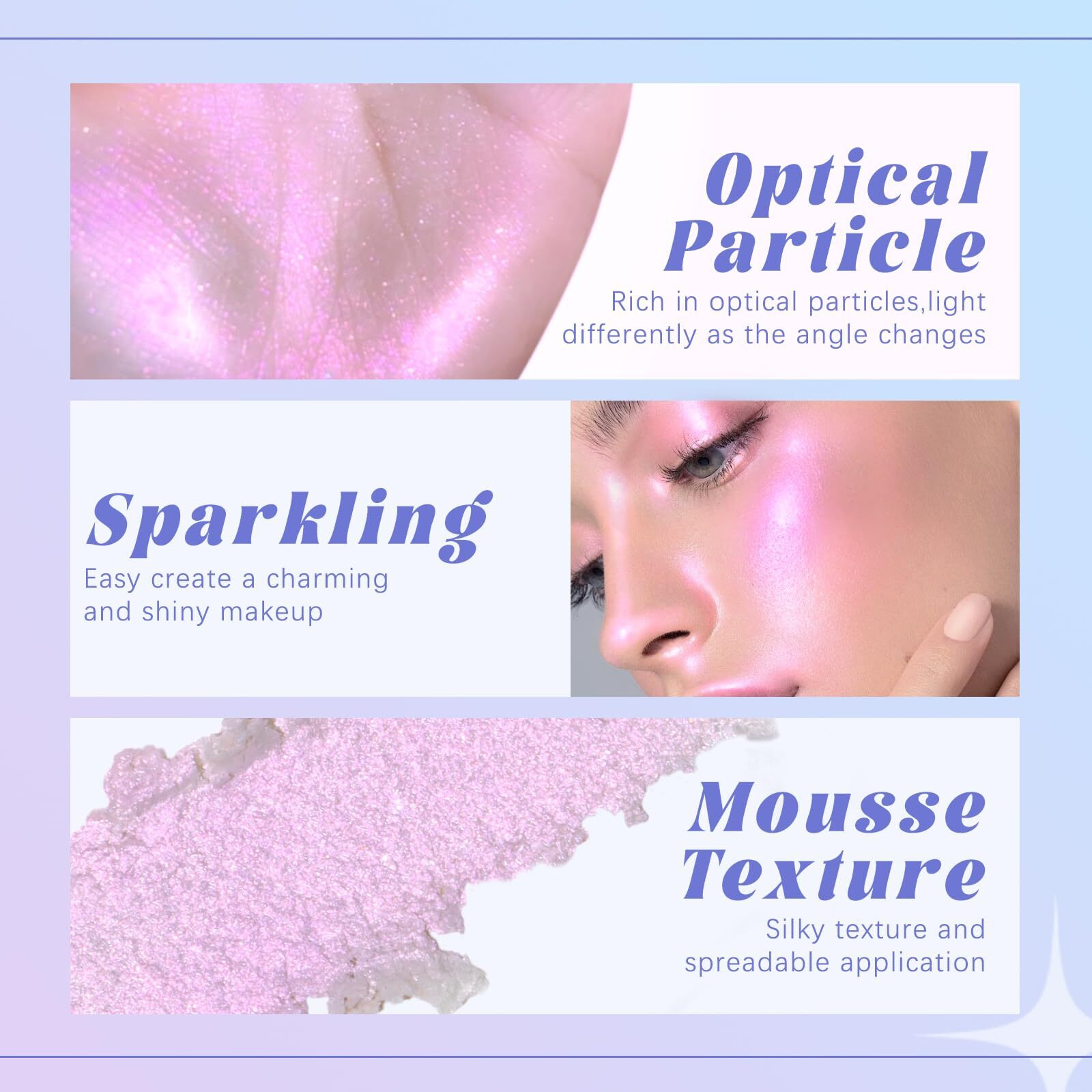 Hosaily Holographic Chameleon Eyeshadow&Highlighter Palette, Color Shift Glitter Iridescent Cream Highlighter, Smooth Long Lasting Sparkling Eye Shadow Pink Mermaid Facial Illuminator Makeup02