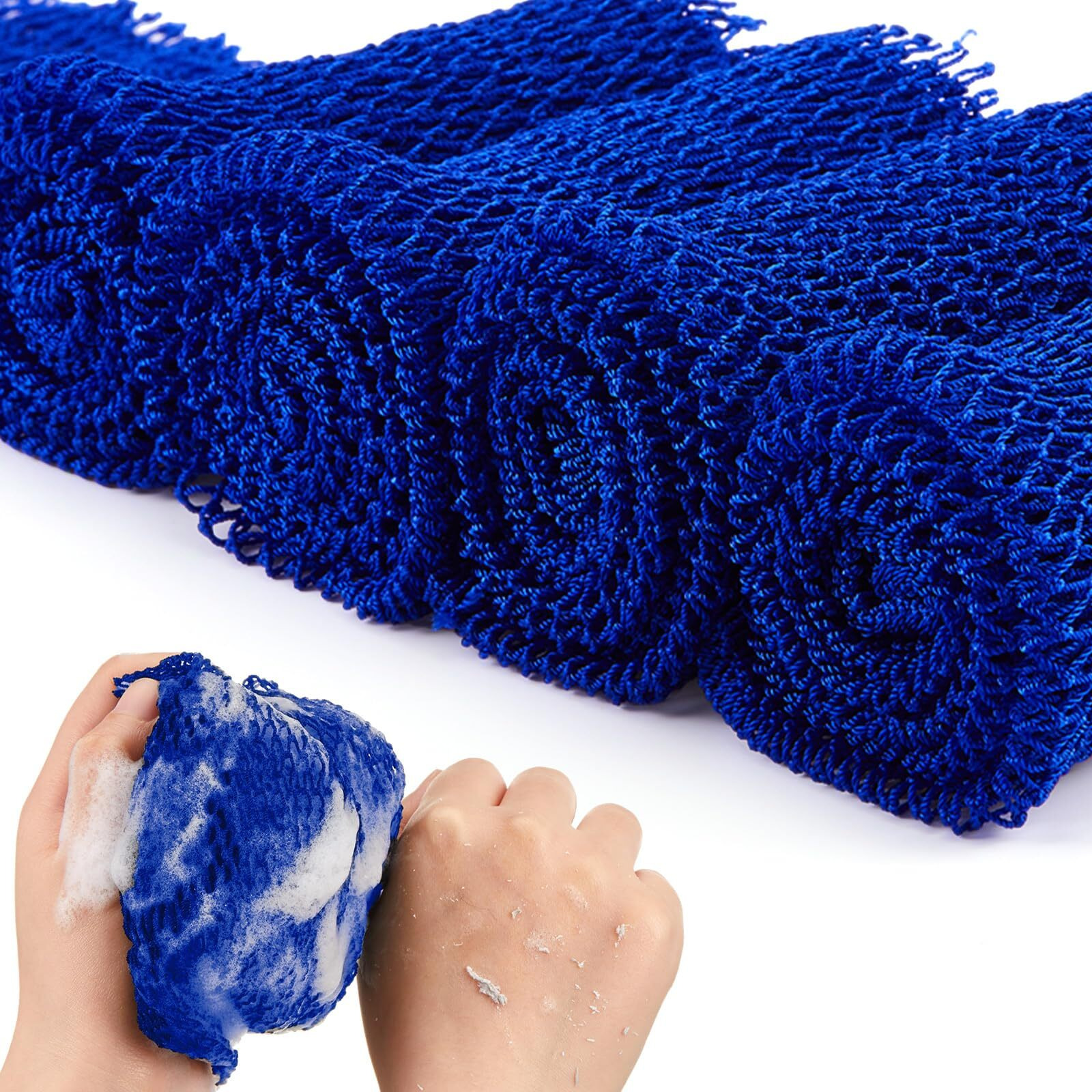 4 Pieces African Net Bath Sponge African Exfoliating Long Net Sponge Exfoliating Shower Body Scrubber Skin Smoother For Daily Use(Blue, 25.6 X 7.9 Inch)