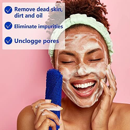 4 Pieces African Net Bath Sponge African Exfoliating Long Net Sponge Exfoliating Shower Body Scrubber Skin Smoother For Daily Use(Blue, 25.6 X 7.9 Inch)