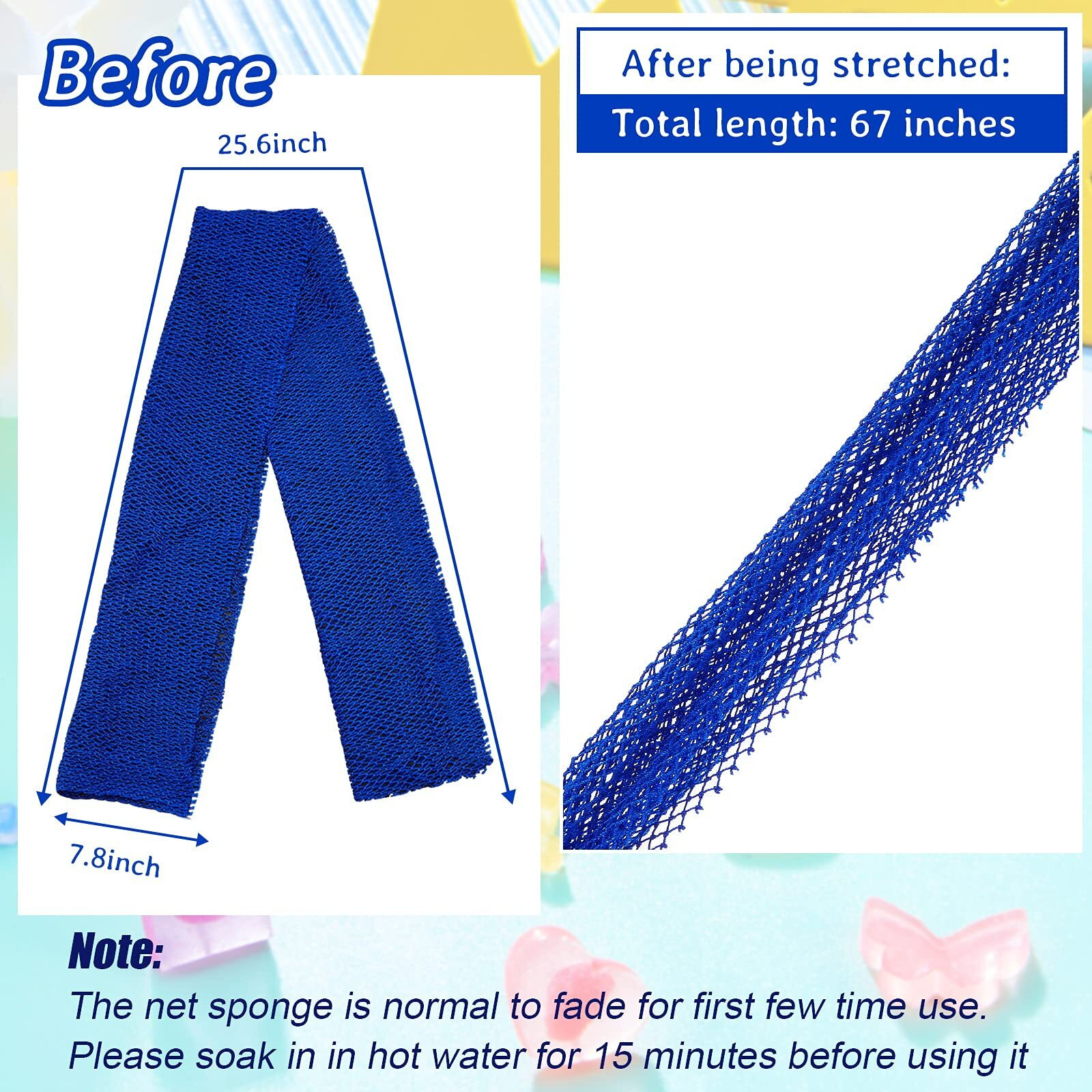 4 Pieces African Net Bath Sponge African Exfoliating Long Net Sponge Exfoliating Shower Body Scrubber Skin Smoother For Daily Use(Blue, 25.6 X 7.9 Inch)