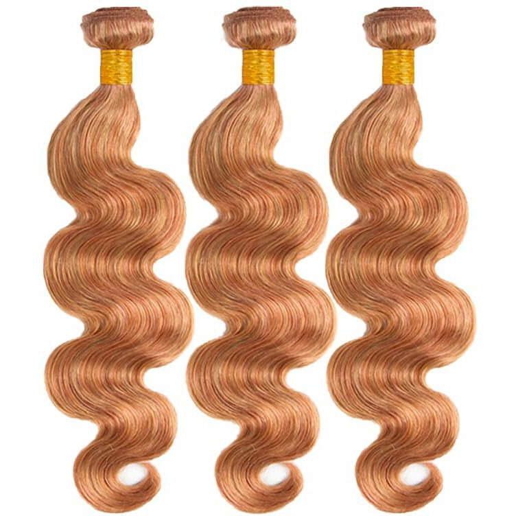Color 27 Human Hair Honey Blonde Bundles P27/30 Body Wave Bundles Brazilian Unprocessed Virgin Hair Color 30 Body Wave Hair Weave 10 12 14 Inch