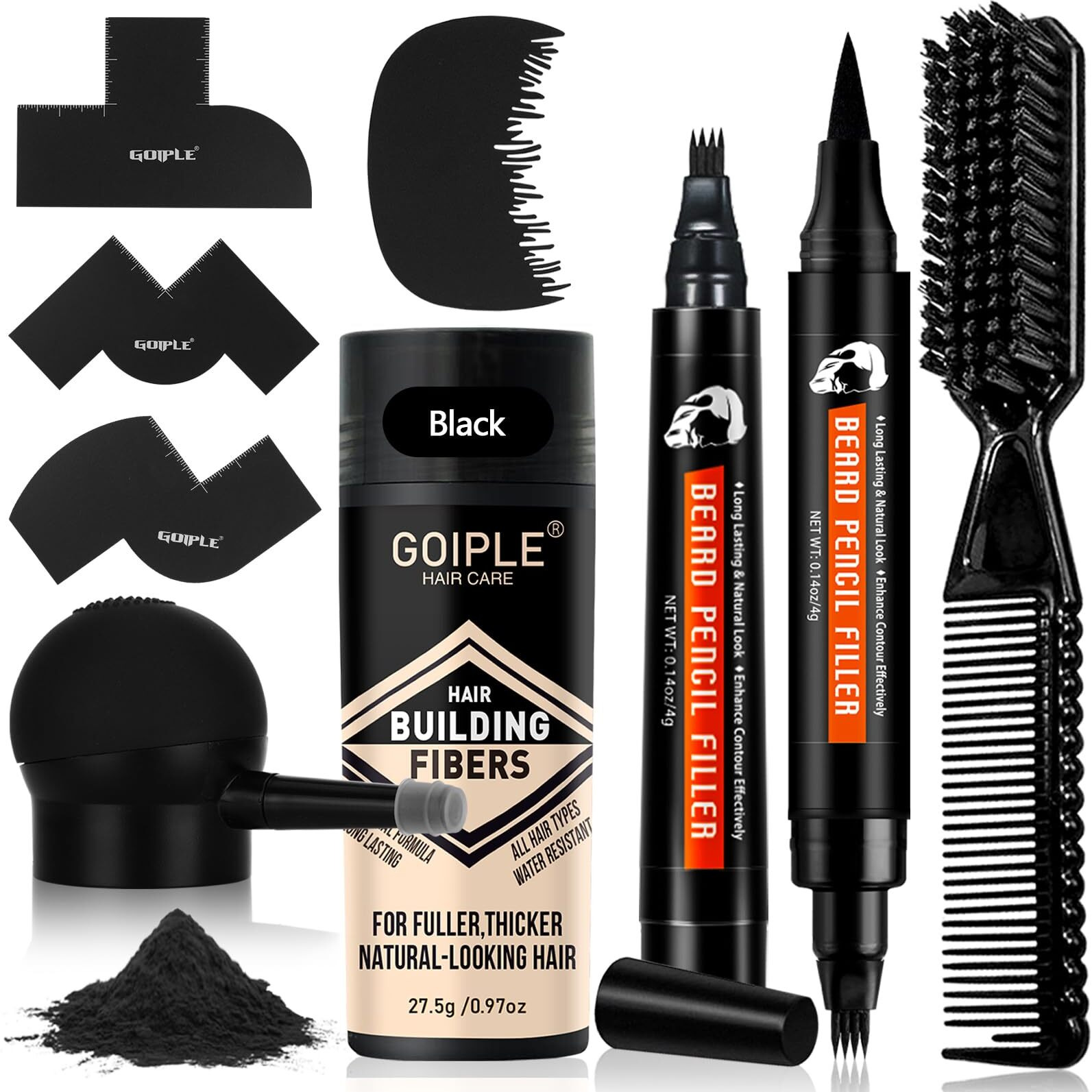 Beard Pencil Filler For Man Water Proof Beard Pen & Beard Brush Long Lasting Coverage Natural Finish - Black Hair Fiber Enhancements Barber Spray - Male Mustache Repair Shape Enhance Card Facial Hair